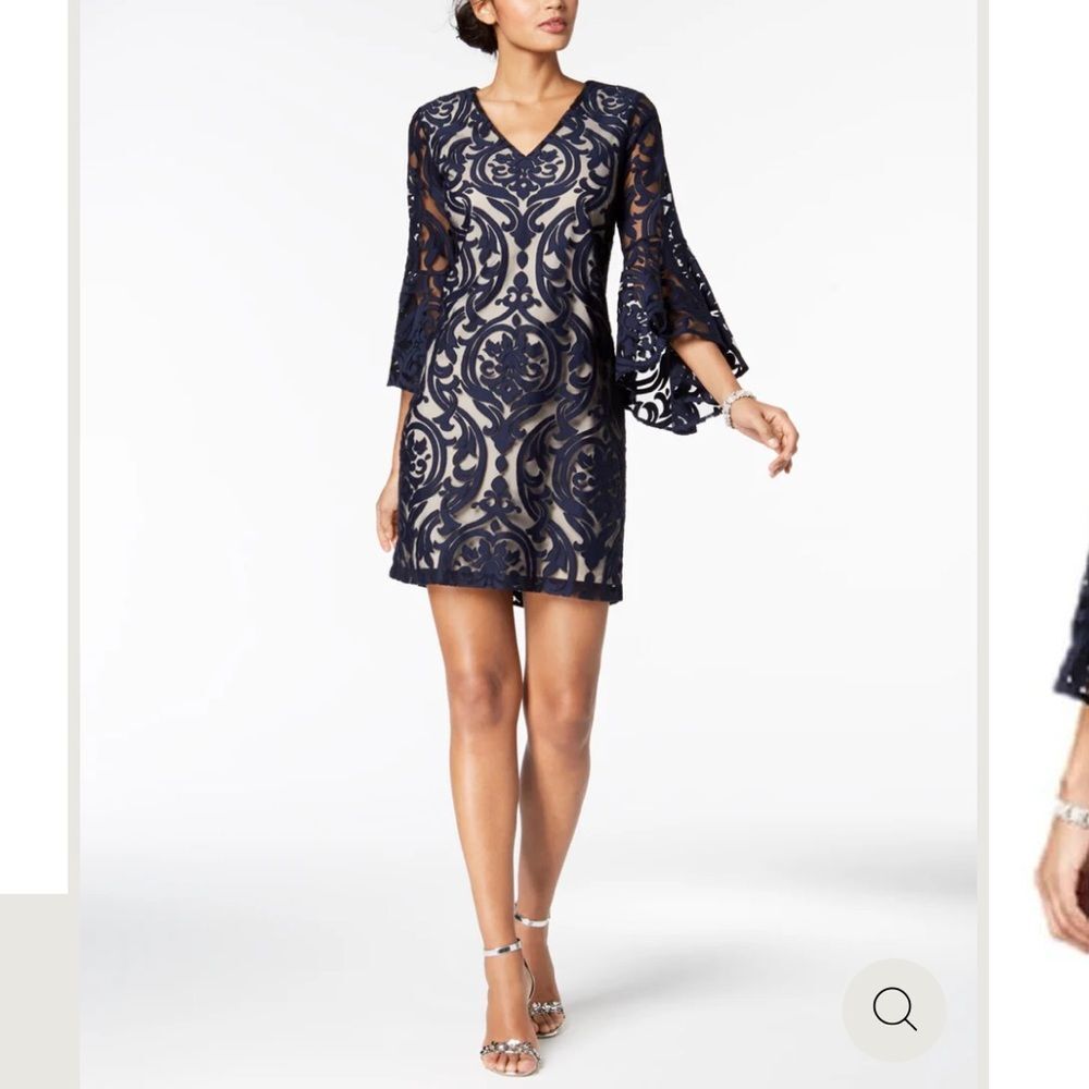 MSK Blue Sheath Dress with Bell Sleeves and V-Neck